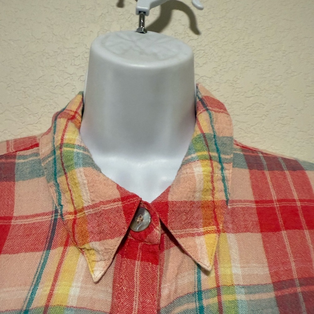 SOFT SURROUNDINGS Comfy Red and Green Button Down Shirt Womens Sz LARGE - Picture 4 of 14